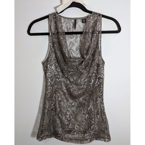 Metallic Lace Draped Tank Top